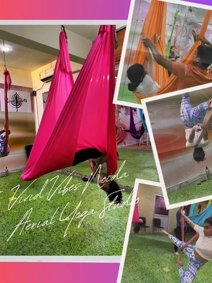 A collage that captures the essence of our studio: a place to elevate your practice and transcend boundaries. See our students and instructors in action, finding strength and serenity in the air.