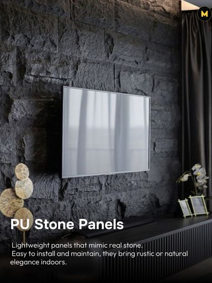 PU stone panels give you the rustic elegance of real stone without the weight. They are lightweight, easy to install, and bring a natural, textured look indoors, as seen on this TV accent wall.