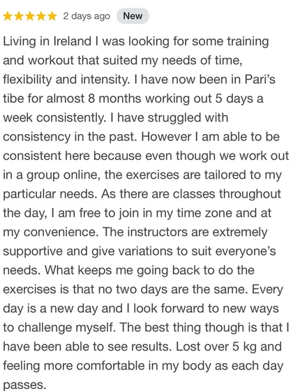 Living in Ireland, this member found the perfect solution for her fitness needs. She has been consistent for 8 months, losing over 5 kg and feeling more comfortable in her body, thanks to our varied workouts and flexible timings.