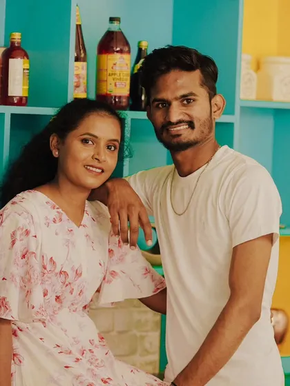 A cute and casual indoor shot at our colorful kitchen set. This setup is great for capturing sweet, everyday moments.