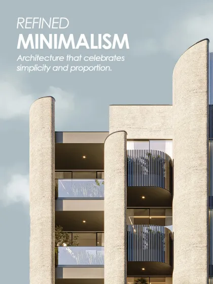 This image highlights the principle of refined minimalism, where architecture celebrates simplicity and proportion. The curved forms and clean lines create a structure that is both modern and timeless.