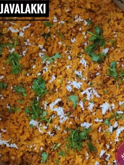 A closer look at my Gojjavalakki, garnished with fresh coriander and grated coconut. The combination of textures and flavors makes this a truly special dish.