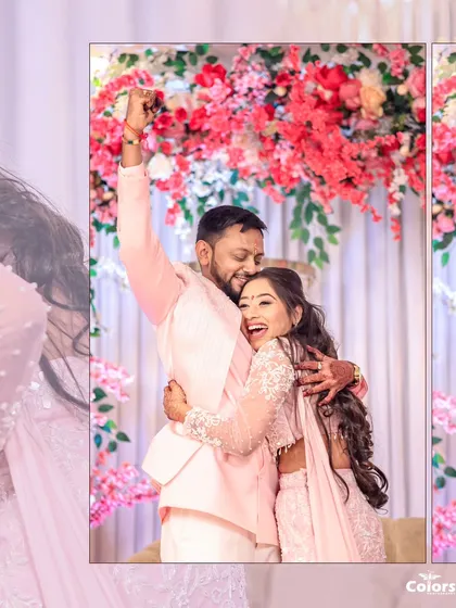 A collage capturing the pure joy of the engagement, with the groom celebrating and the couple sharing a happy embrace.