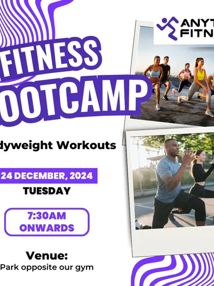 The poster for our Fitness Bootcamp, inviting members to heat things up with bodyweight workouts in the park.