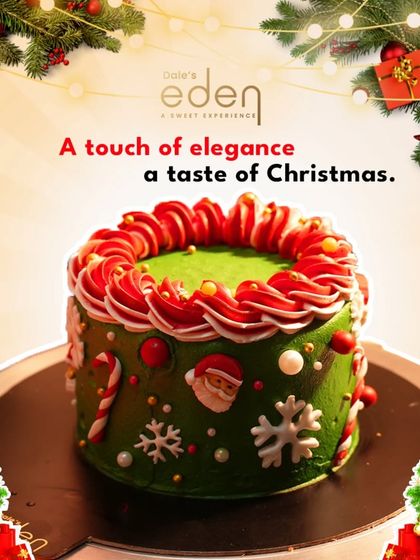 A touch of elegance, a taste of Christmas. This festive green cake is decorated with a red and white piped border, candy canes, and snowflakes for a classic holiday look.