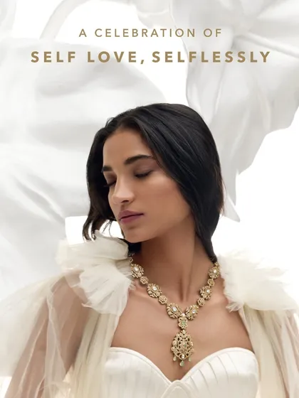 This is where couture meets consciousness. A moment from our 'Mehr' collection campaign, showcasing an exquisitely crafted statement necklace by Suneet Varma that celebrates the art of self-love and timeless elegance.