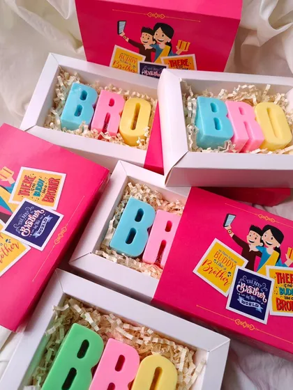 Send bubbly wishes this Rakhi with my "BRO" soap hampers. The colorful alphabet soaps are a fun and modern gift for your brother, packaged beautifully in a window box.
