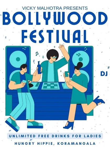 An illustrated poster for a weekend Bollywood Festival. These nights are all about glamour, fun, and non-stop dancing.