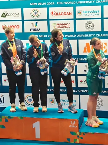 A celebratory selfie for the 25M Pistol Women Team winners. These moments of joy and camaraderie are what make our sporting events truly special.