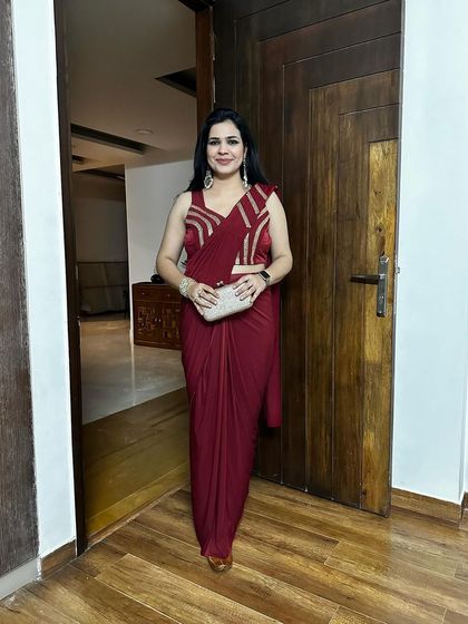 This ready-to-wear maroon saree is another great find for the festive season. It's so easy to drape and looks incredibly chic, perfect for a Diwali party or a reception.