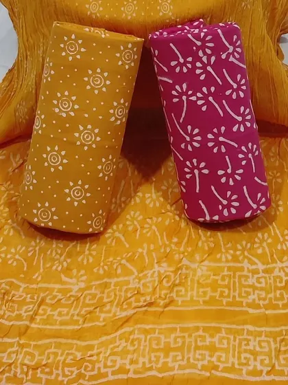 A bright and playful yellow and pink block print set to liven up your summer collection.