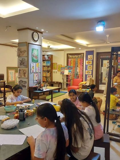 A bird's eye view of the studio shows everyone completely engrossed in their work. This is the focused, creative atmosphere I strive to cultivate in every class.