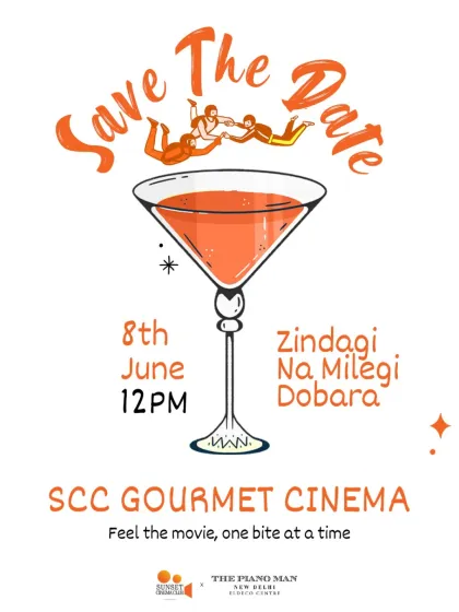 "Save The Date" for a cocktail and a movie. This playful graphic invites guests to our ZNMD gourmet cinema night, promising an experience that is as much a celebration as it is a screening.