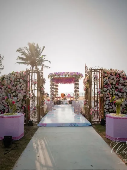 Imagine exchanging your vows here. I specialize in finding and transforming stunning destination venues, like this breathtaking beachside mandap in Goa, into your personal paradise. Locking in the perfect location is the first step to your dream wedding.