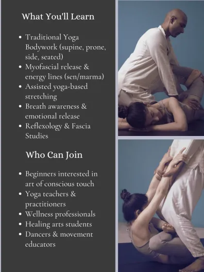 This is what you can expect from my Integrative Yoga Massage workshop. We delve into hands-on techniques like assisted stretching and myofascial release to empower you with practical healing skills.