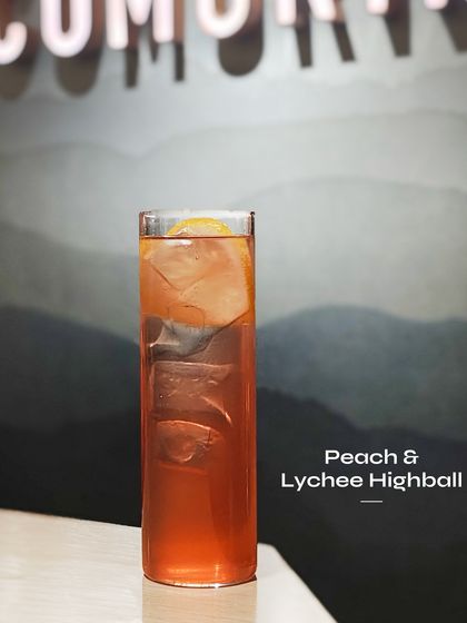 Our Peach & Lychee Highball, a sweet and fruity delight. This refreshing highball is packed with the flavours of summer, perfect for a warm evening.