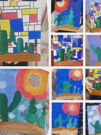 We explored the work of Piet Mondrian in this summer camp session. The kids learned about his famous style of using primary colors and grids, then applied it to their own creative cactus paintings. It’s a great lesson in abstract art and composition.