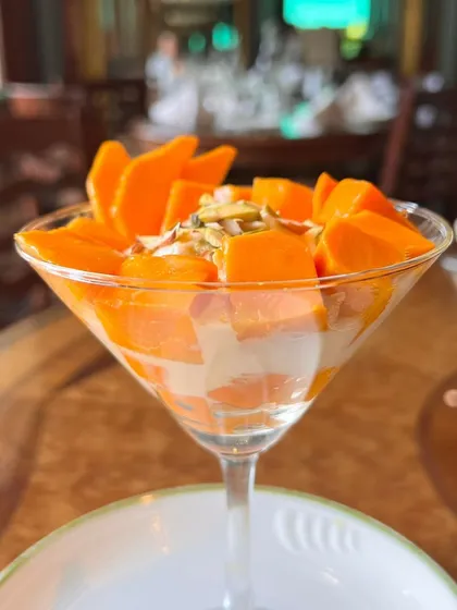 Beat the heat with our deliciously refreshing Mango with Rabdi, a classic Indian dessert made with fresh, sweet mangoes.