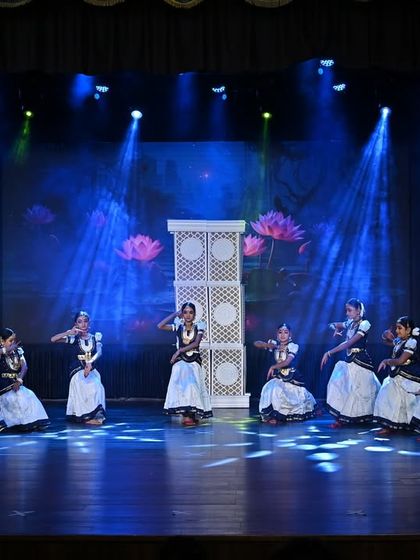 The stage comes alive with light and movement during the "SREEMAN NARAYAN" production. Our advanced kids' batch performed with professionalism beyond their years.