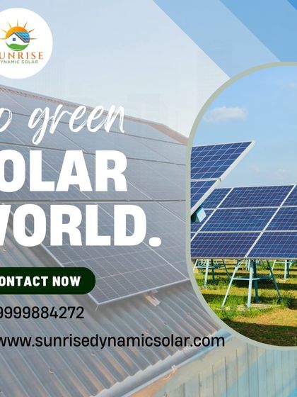 Let's build a green solar world together. This image showcases both rooftop and ground mounted solar panel systems, representing the versatility of solar power.