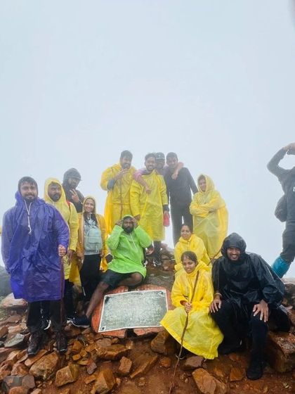 At the Kudremukha summit, surrounded by a thick blanket of fog.