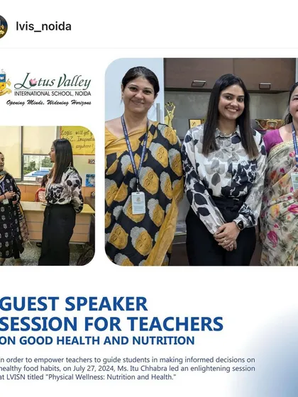 It was an honor to be invited as a guest speaker at Lotus Valley International School. I conducted a session for teachers on 'Physical Wellness: Nutrition and Health' to empower them with the tools to guide their students and prioritize their own well-being.