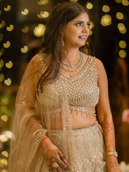 The bride-to-be looking elegant and happy. The nude makeup look is versatile and timeless.