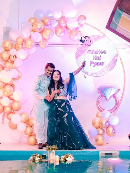 Your pre-wedding events deserve a backdrop as special as your story. Here’s a glimpse of a beautiful poolside engagement setup, showing how we transform our space for romantic and memorable celebrations.