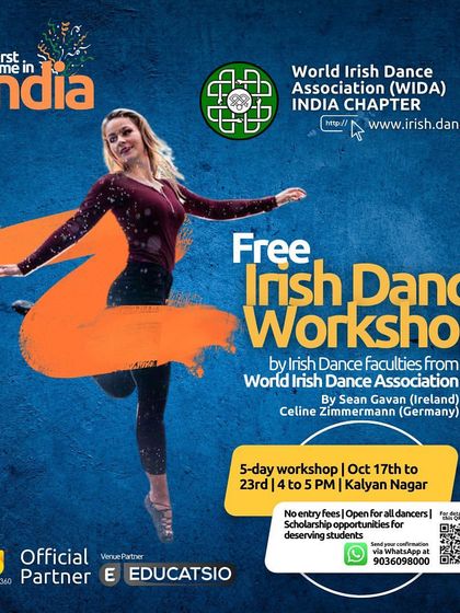 An announcement for a free Irish Dance workshop with faculties from the World Irish Dance Association. I am always excited to bring new learning opportunities to the dance community in India.