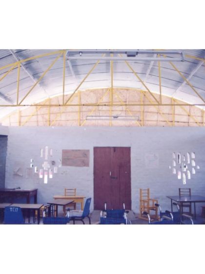 An early photo of the classroom for the Spastic Society, which was originally a repurposed bus shelter. This shows our ability to create meaningful spaces even with tight budgets and constraints.