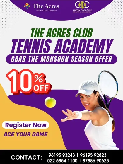 Embrace the monsoon season with a special 10% discount at The Acres Club Tennis Academy. Don't let the rain stop your training; register now and ace your game.