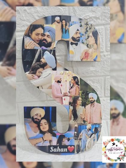 A custom 'S' initial frame filled with photos of the on-screen couple 'Sahan'.