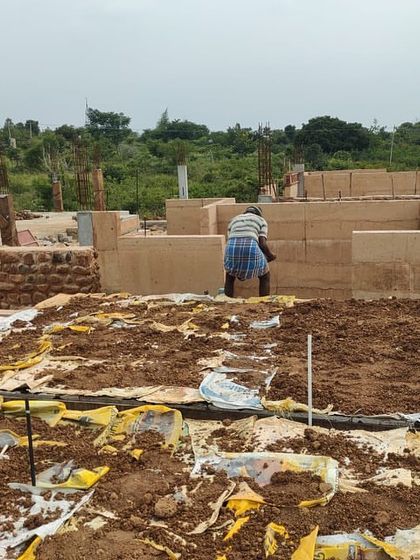 More scenes from our construction sites. These images document the journey of building, from laying rebar and curing concrete to the meticulous work of masonry, all part of bringing a sustainable home to life.