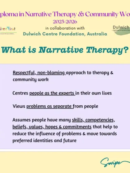 What is Narrative Therapy? This infographic outlines the core principles of this respectful, non-blaming approach, which centers people as the experts in their own lives and separates problems from people.