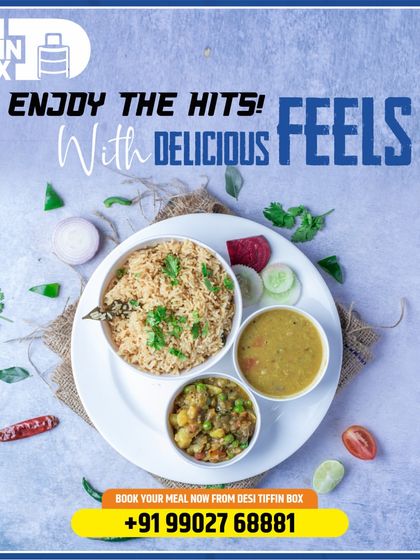 Enjoy the hits with my delicious thali. This plate features vegetable pulao, a mixed-veg sabji, and dal, garnished with fresh coriander. It’s a simple, feel-good meal that always satisfies.