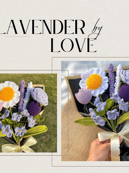 'Lavender by Love'. This collage showcases our popular purple-themed bouquet from different angles, highlighting its beauty and intricate design.