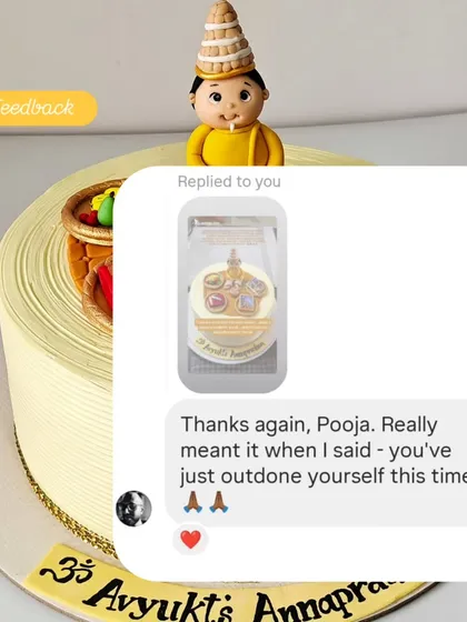 Wonderful feedback on the traditional Annaprashan cake, with the client saying I had outdone myself. It's an honor to create cakes for such meaningful family events.