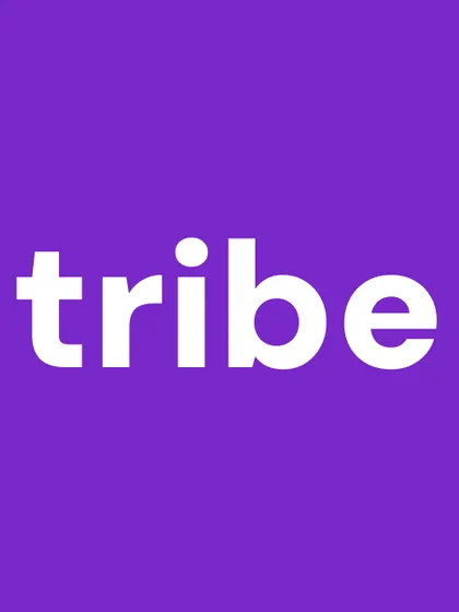 the 'tribe' logo on a solid purple background. testing logos against different brand colors is a key step in my design process.