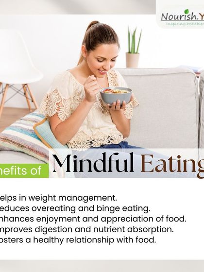 The benefits of mindful eating are immense. It helps with weight management, reduces binge eating, improves digestion, and fosters a healthier relationship with food.
