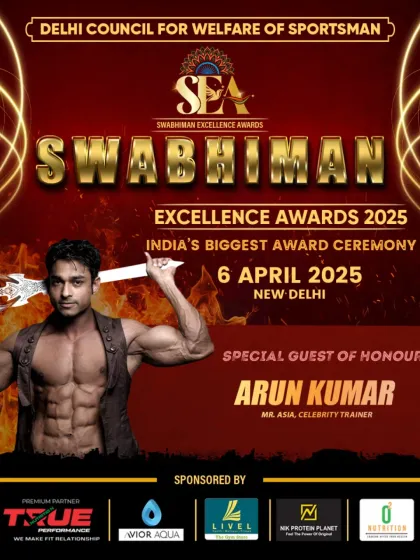 Honored to be recognized by the industry. This poster is for the Swabhiman Excellence Awards, where I was invited as a Special Guest of Honour. As a Mr. Asia and celebrity trainer, I bring years of proven experience to every client.