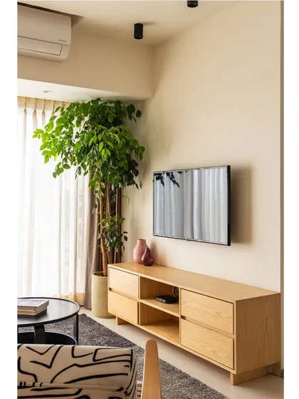 A large planter was incorporated into the living room to create a connection between nature and the interior, adding life and vibrancy to the space.