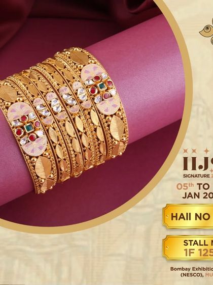 Shine bright with the gold in our new bangle collection. These bangles feature beautiful enamel work and coloured stones, perfect for adding a festive touch to any outfit.