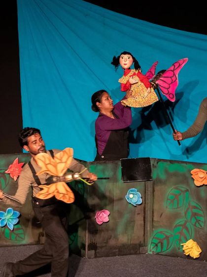In 'Aisha's Journey', our puppeteers use a combination of rod puppets, object theatre, and creative staging to tell a magical story. Here, Aisha takes flight on her journey to speak with God about the fate of the world.