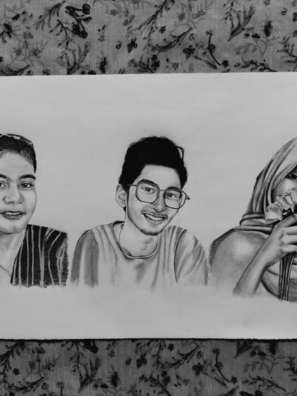 A single artwork featuring three individual portraits commissioned together. This is a great option for siblings or a group of friends who want a cohesive set of sketches.