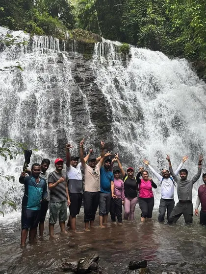 This is what pure joy looks like! A happy group enjoying a natural shower in a beautiful waterfall in Uttara Kannada. My trips are all about creating these moments of fun and freedom, where you can forget everything and just be yourself.