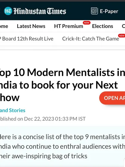 I was incredibly honored to find out I was ranked #6 in the Hindustan Times' list of "Top 10 Modern Mentalists in India to book for your Next Show."