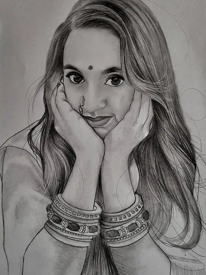 An A4 size order, I focused on the eyes and the hands framing the face to convey a sense of emotion.