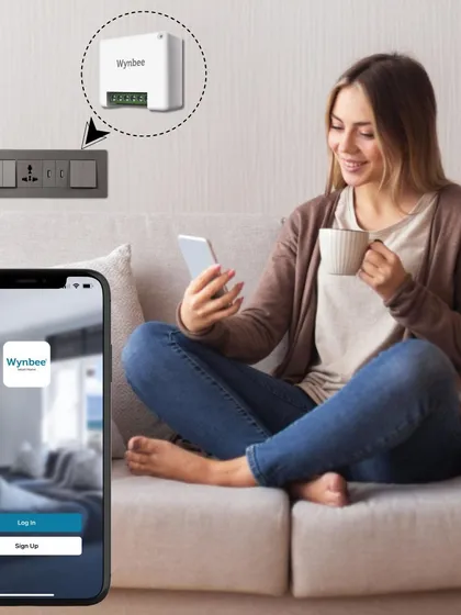 We make your existing home smart without any rewiring. This diagram shows how our compact smart relay module fits discreetly behind your current switchboard, instantly upgrading your home's electricals with app and voice control capabilities.