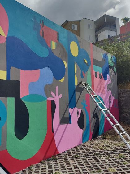 Another view of the festival mural taking shape.