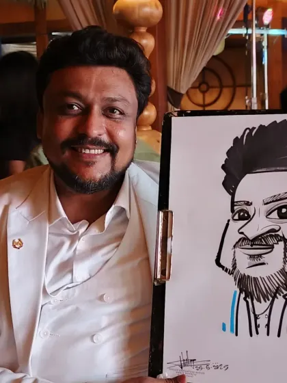 Live caricatures aren't just for personal parties. I bring a unique and fun energy to corporate get-togethers, helping employees relax and connect. This was a great night sketching at a company's annual event in Pune.
